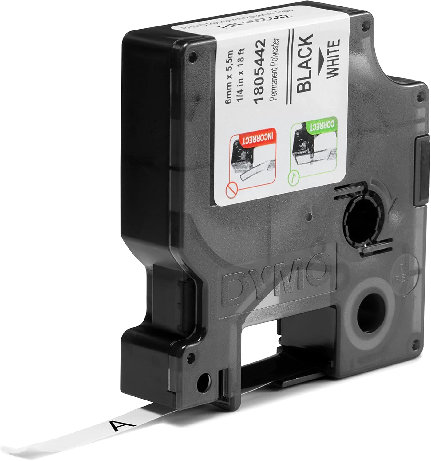 TechWarehouse 1805442 Dymo Rhino Perm Polyester 6mm x 5.5m Black on White Adhesive Tape Dymo