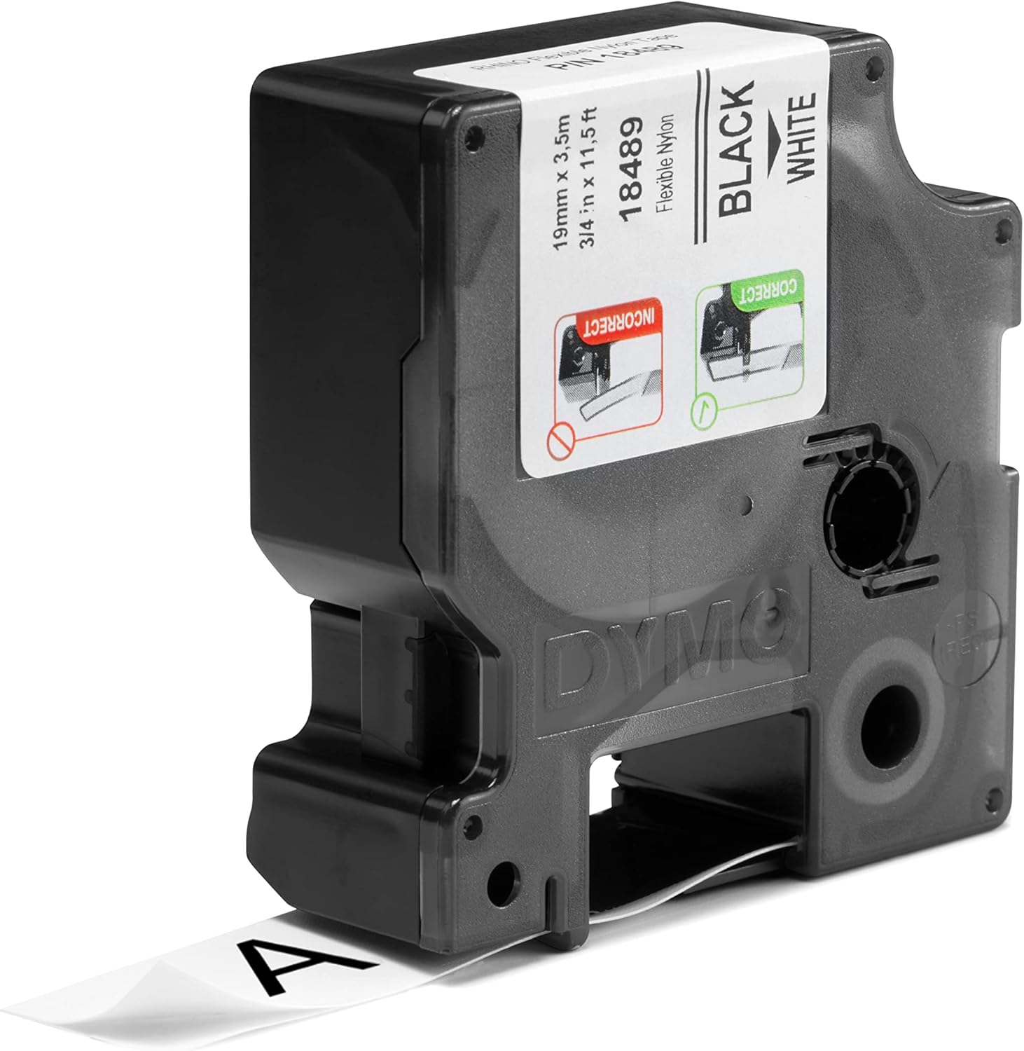 TechWarehouse 18489 Dymo Rhino Flexible Nylon 19mm x 3.5m Black on White Adhesive Tape Dymo