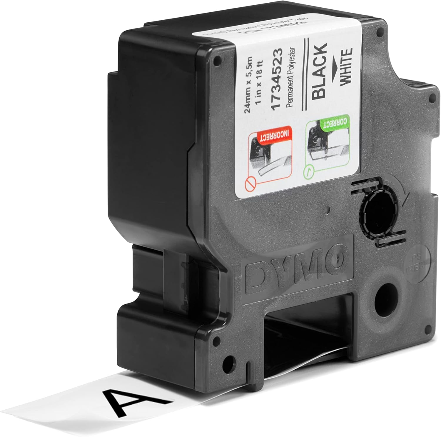 TechWarehouse 1734523 Dymo Rhino Perm Polyester 24mm x 5.5m Black on Clear Adhesive Tape Dymo