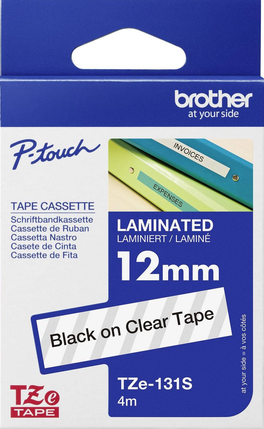 TechWarehouse TZe-131S Brother 12mm x 4m Black on Clear Adhesive Laminated Tape Brother