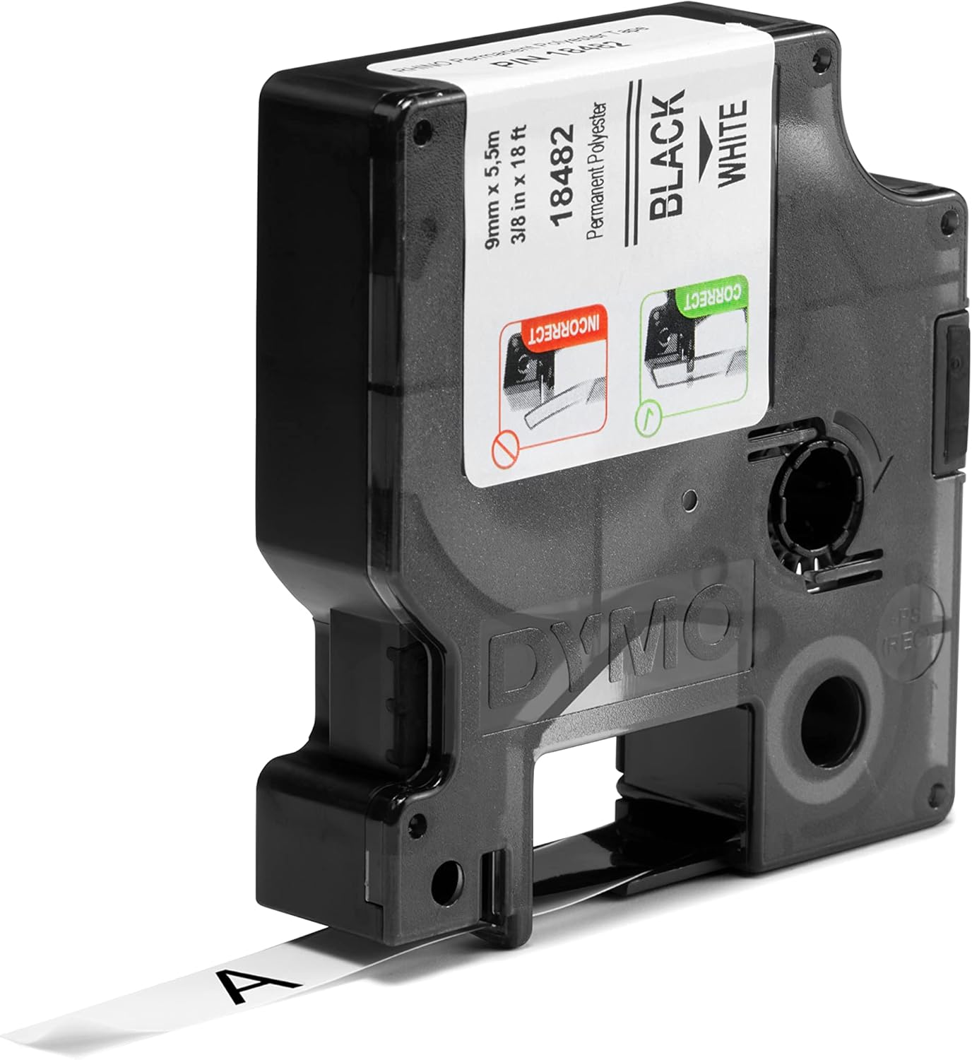 TechWarehouse 18482 Dymo Rhino Perm Polyester 9mm x 5.5m Black on White Adhesive Tape Dymo