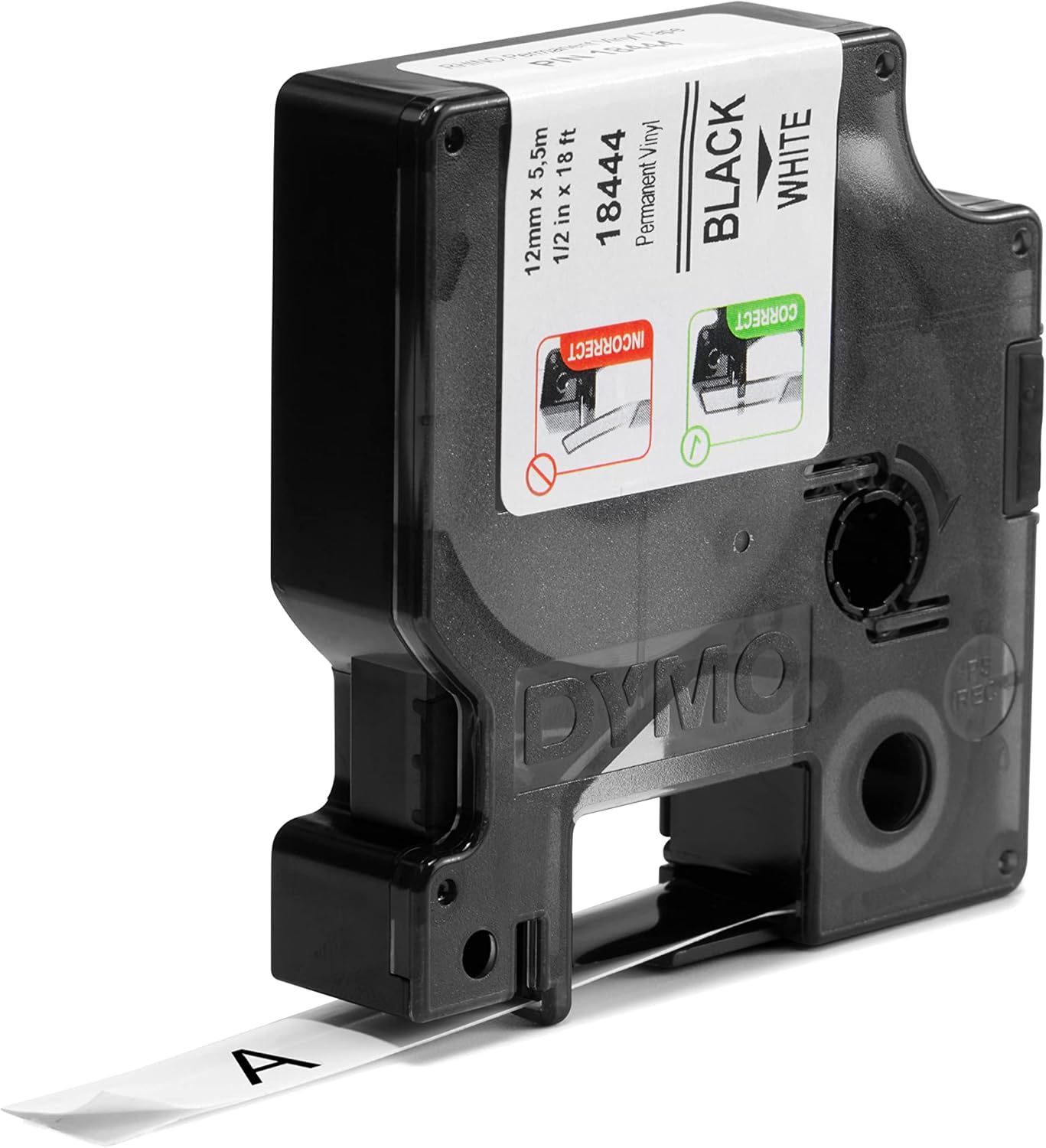 TechWarehouse 18444 Dymo Rhino Vinyl 12mm x 5.5m Black on White Adhesive Tape Dymo