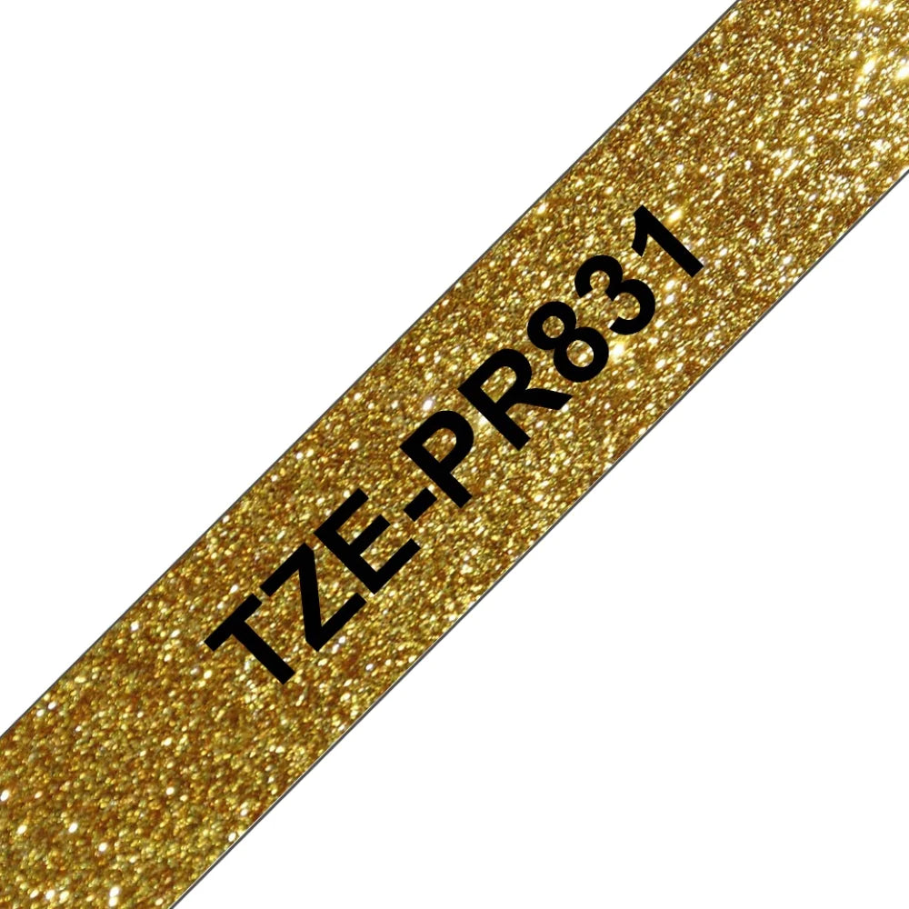 TechWarehouse TZe-PR831 Compatible 12mm x 8m Black on Premium Gold Adhesive Laminated Tape for Brother Compatible for Brother