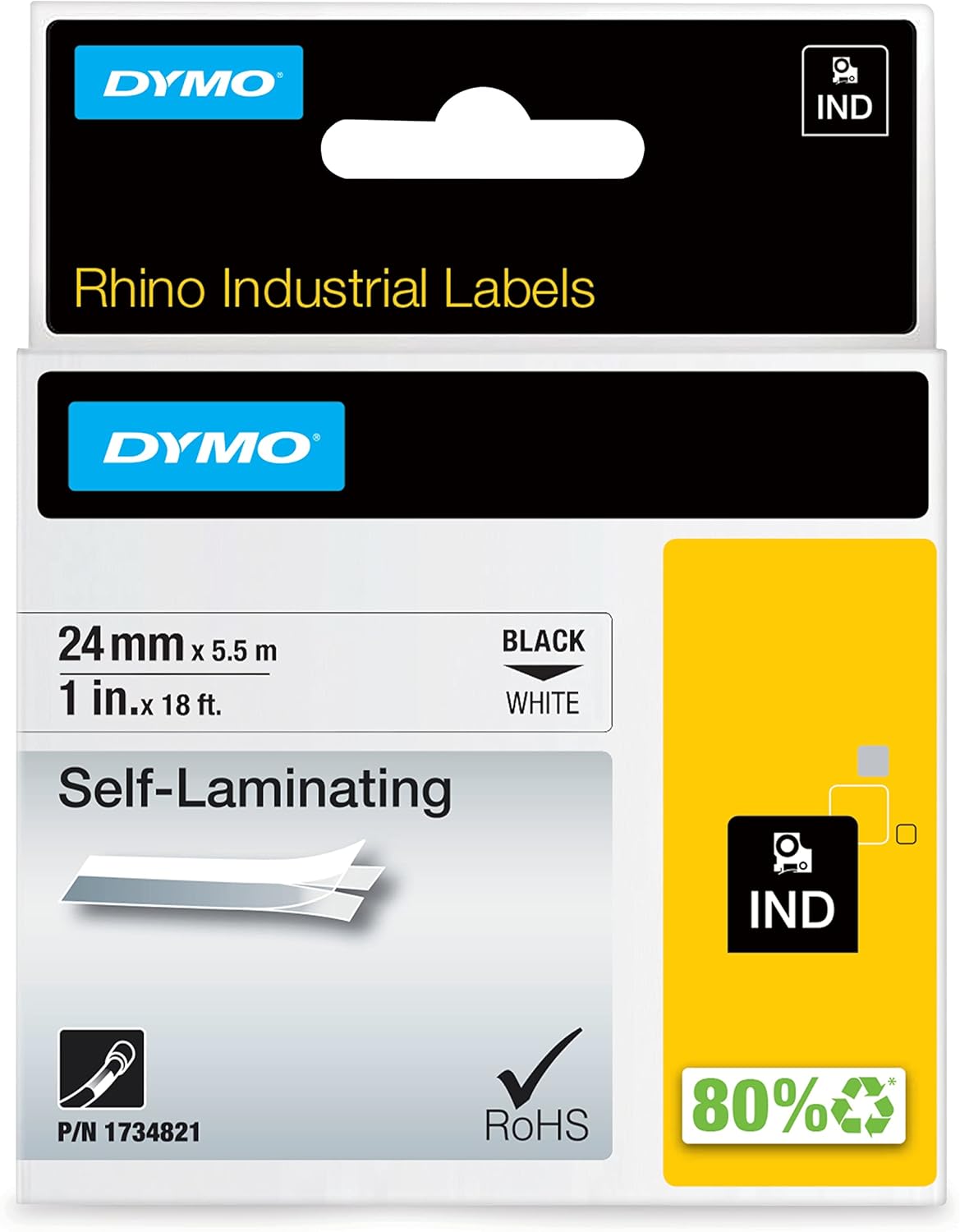TechWarehouse 1734821 Dymo Rhino Vinyl 24mm x 5.5m Black on White Adhesive Tape Dymo