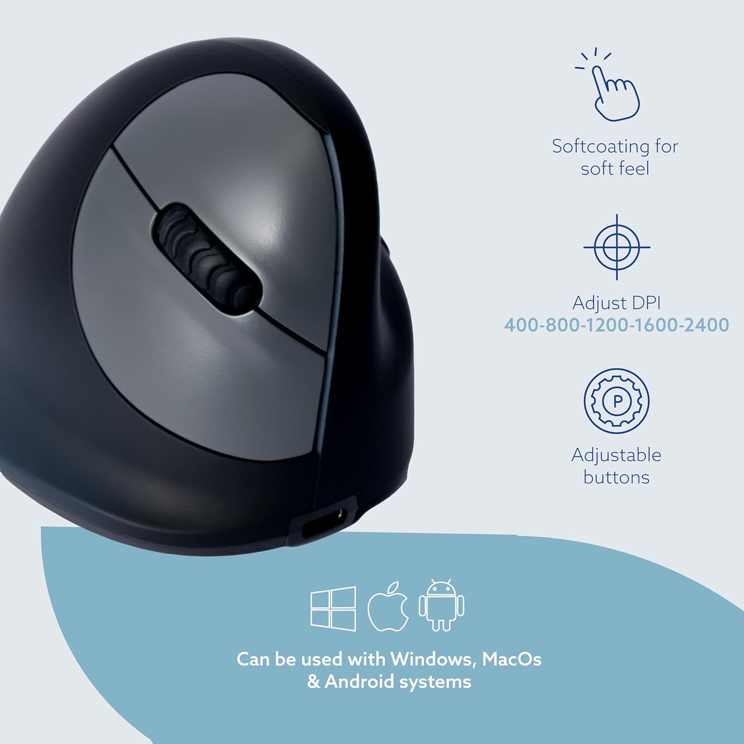 TechWarehouse R-Go HE Vertical Mouse Wireless (Bluetooth) - Right Large R-GO
