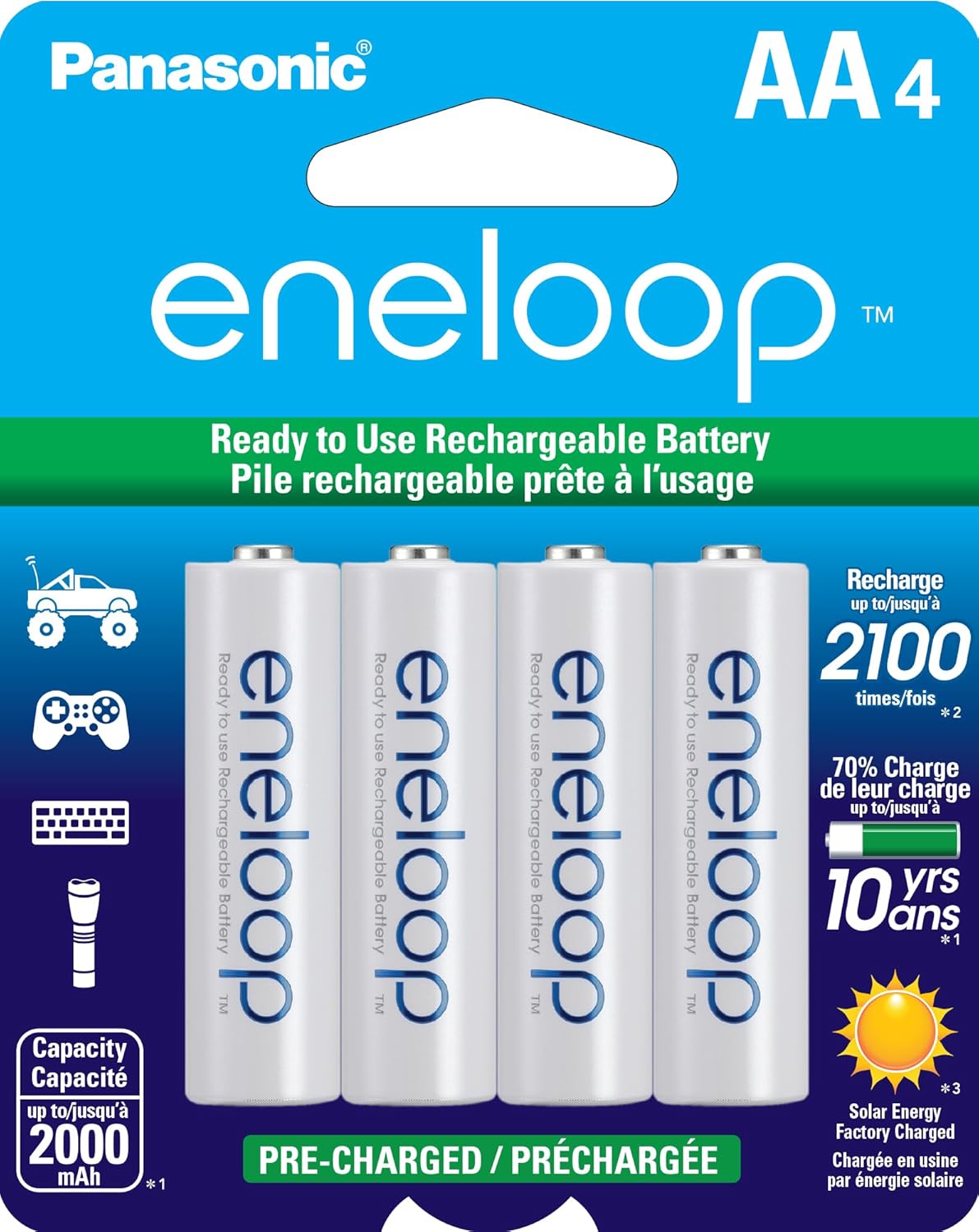 TechWarehouse Eneloop 2000 mAh Rechargable AA Batteries 4 Pack Panasonic
