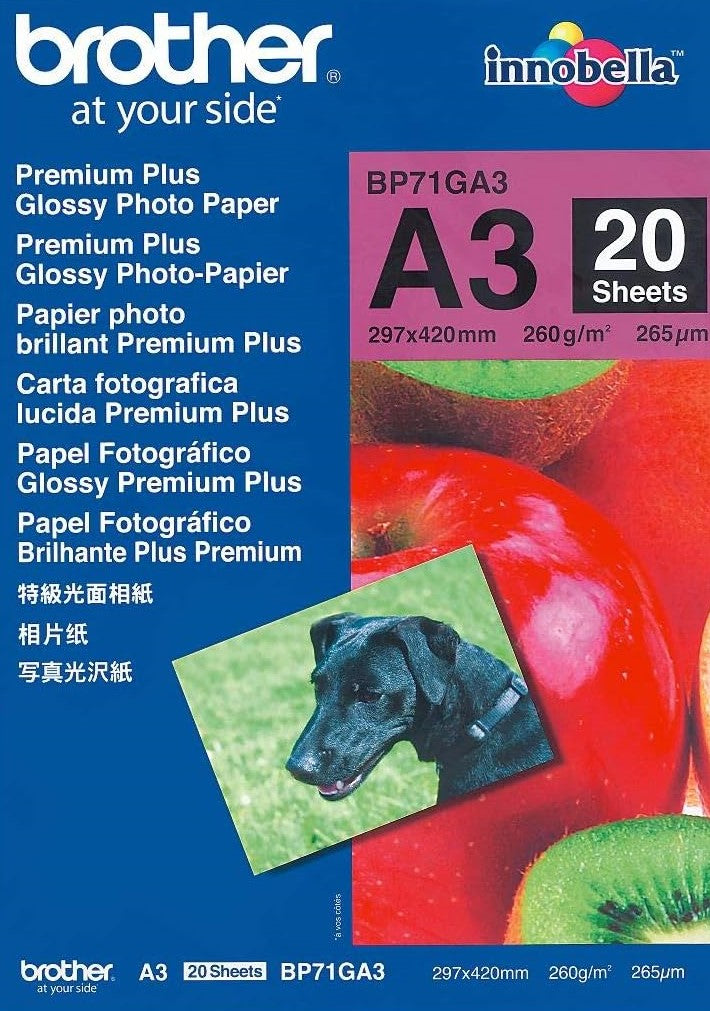 TechWarehouse A3 260gsm Brother BP71GA3 Glossy Photo Paper 20 sheets Brother
