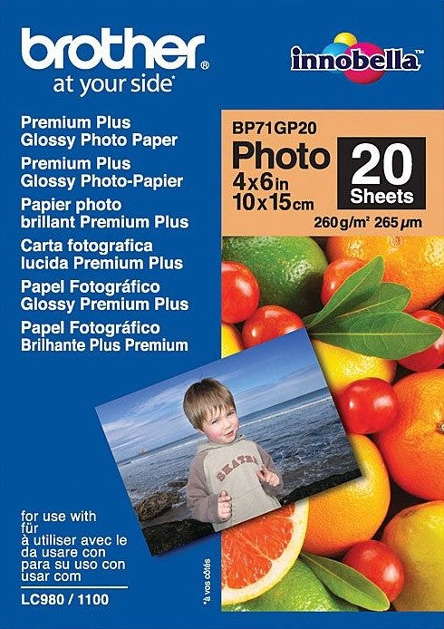 TechWarehouse 4x6in 260gsm Brother Premium Plus Photo Paper Glossy 20 sheets Brother