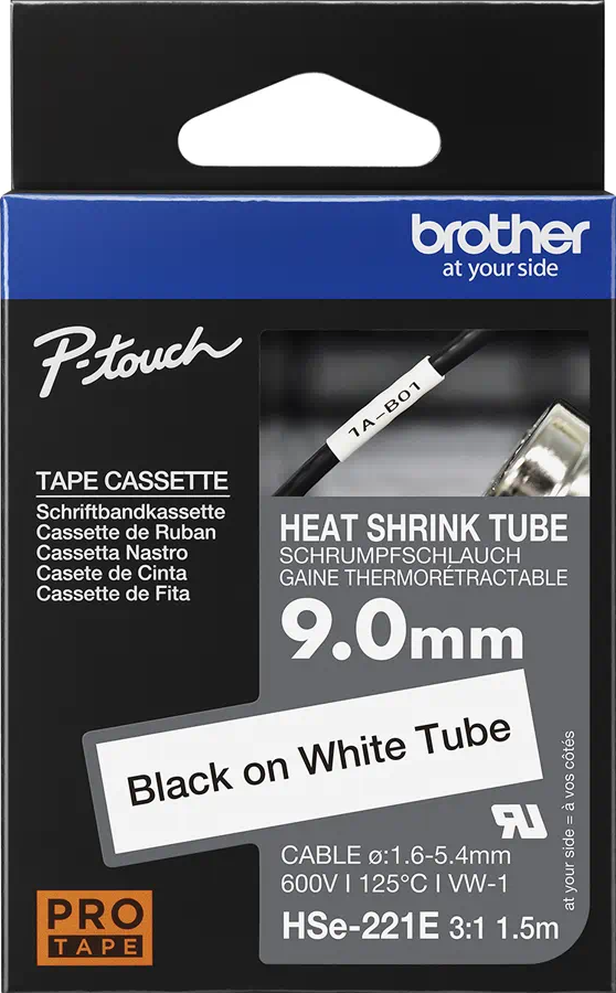 TechWarehouse HSe-221E Brother 9.0mm x 1.5m Black of White Heat Shrink Tube Brother