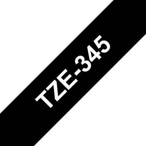 TechWarehouse TZe-345 Brother 18mm x 8m White on Black Adhesive Laminated Tape Brother