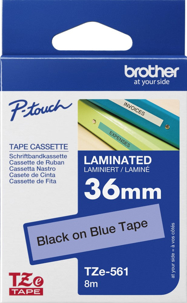 TechWarehouse TZe-561 Brother 36mm x 8m Black on Blue Adhesive Laminated Tape Brother