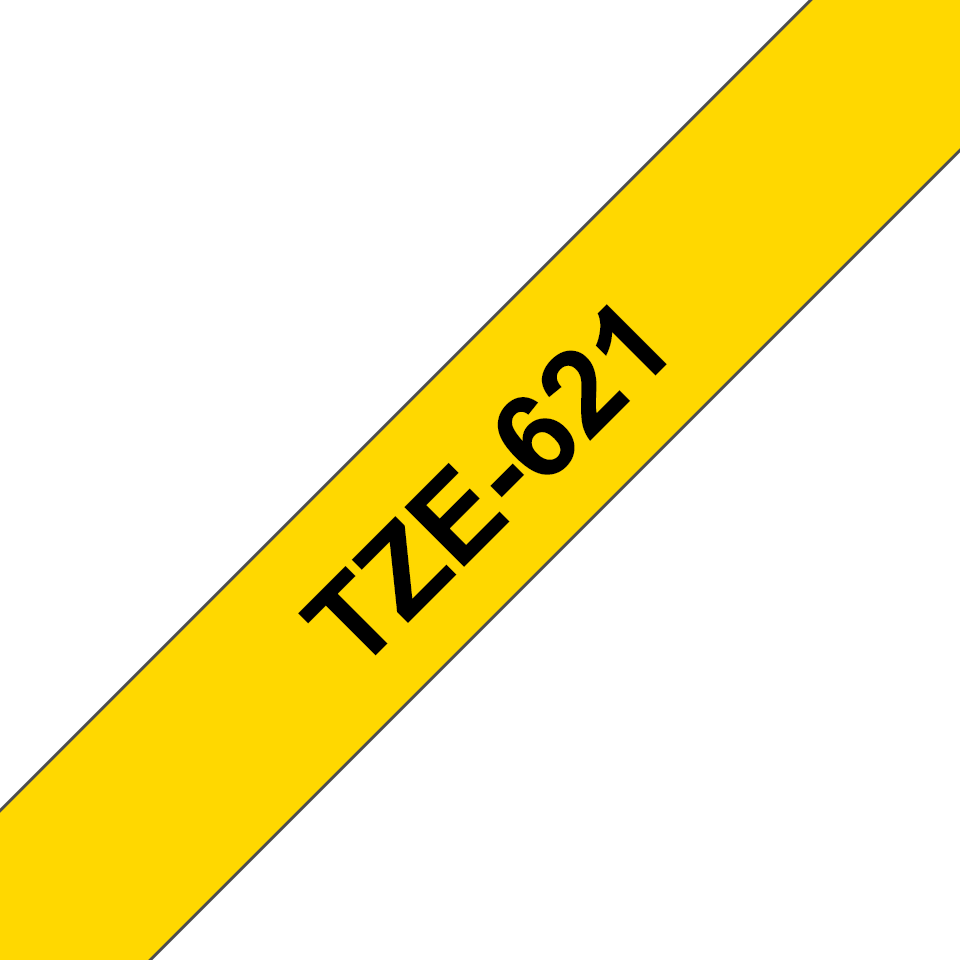 TechWarehouse TZe-621 Brother 9mm x 8m Black on Yellow Adhesive Laminated Tape Brother