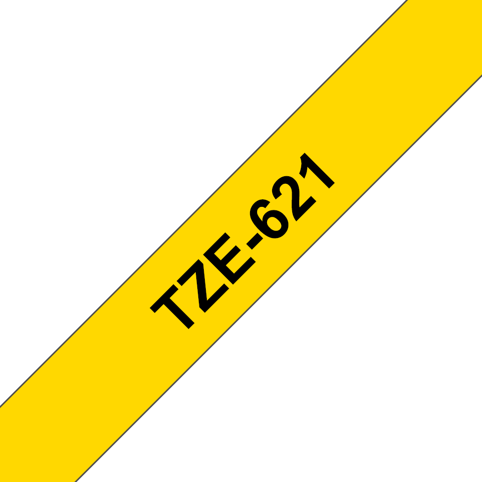 TZe-621 Brother 9mm x 8m Black on Yellow Adhesive Laminated Tape