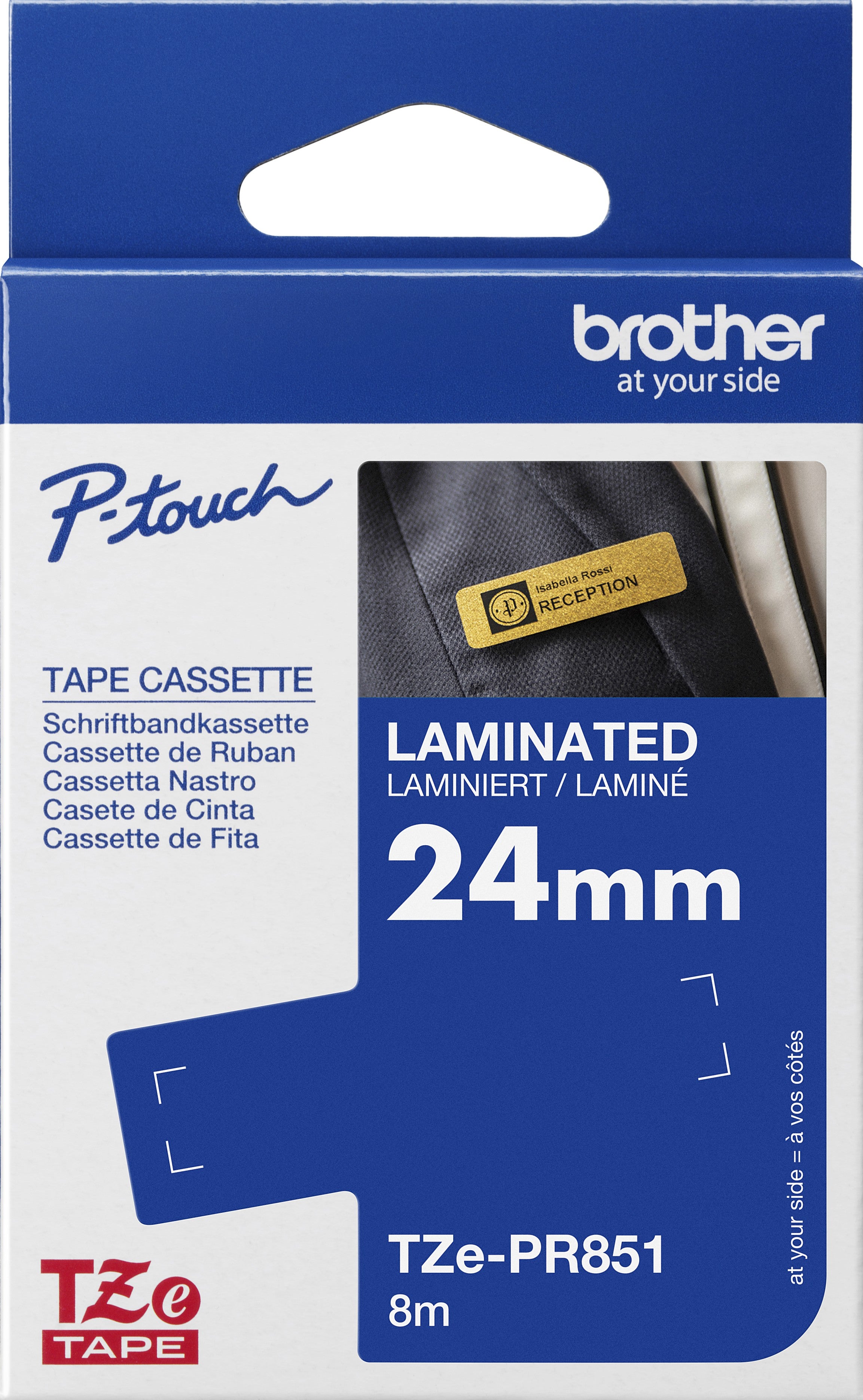 TechWarehouse TZe-PR851 Brother 24mm x 4m Gold on Premium Gold Adhesive Laminated Tape Brother