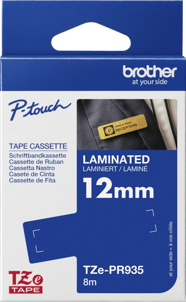 TechWarehouse TZe-PR935 Brother 12mm x 4m White On Premium Silver Adhesive Laminated Tape Brother