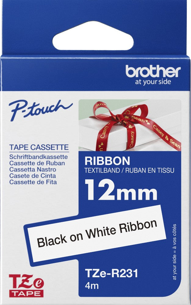 TechWarehouse TZe-R231 12mm x 4m Black on White Ribbon Brother