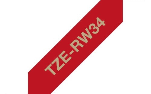 TechWarehouse TZe-RW34 Brother 12mm x 4m Gold on Wine Red Ribbon Brother