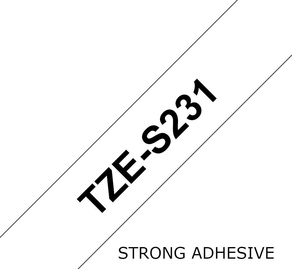 TechWarehouse TZe-S231 Compatible 12mm x 8m Black on White Strong Adhesive Laminated Tape Compatible for Brother