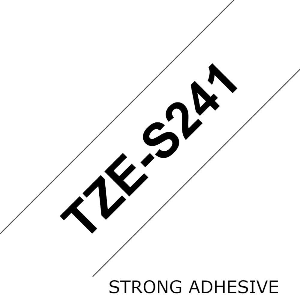 TechWarehouse TZe-S241 Brother 18mm x 8m Black on White Strong Adhesive Laminated Tape Brother