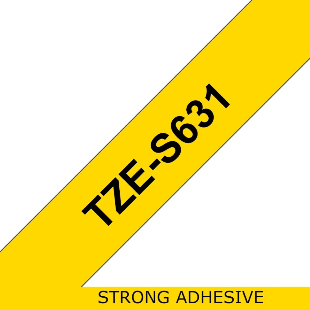 TechWarehouse TZe-S631 Brother 12mm x 8m Black on Yellow Strong Adhesive Laminated Tape Brother