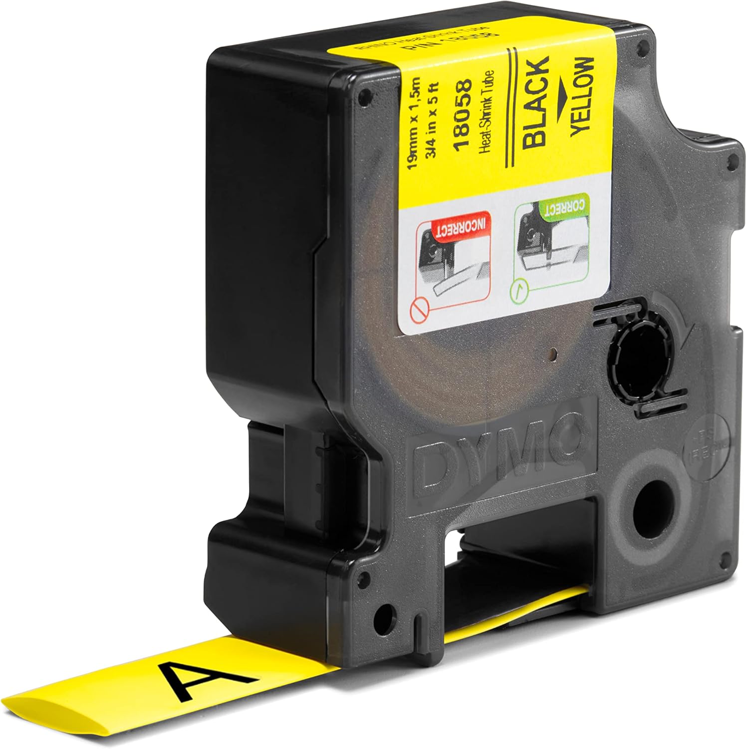 TechWarehouse 18058 Dymo Rhino Heat-Shrink 19mm x 1.5m Black on Yellow Dymo