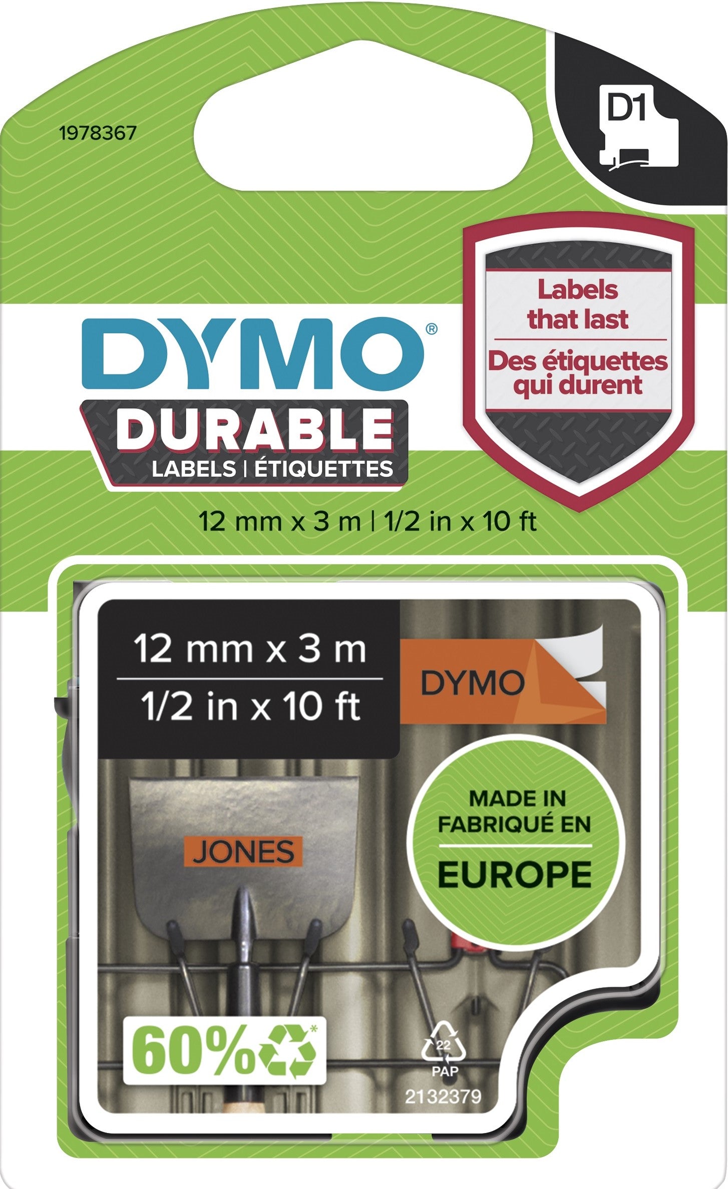 TechWarehouse 1978367 Dymo D1 12mm x 3m Durable Label Tape Black on Orange Dymo