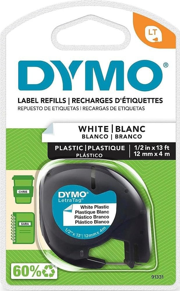 TechWarehouse 91331 Dymo LetraTag 12mm x 4m Plastic Tape Pearl White Dymo