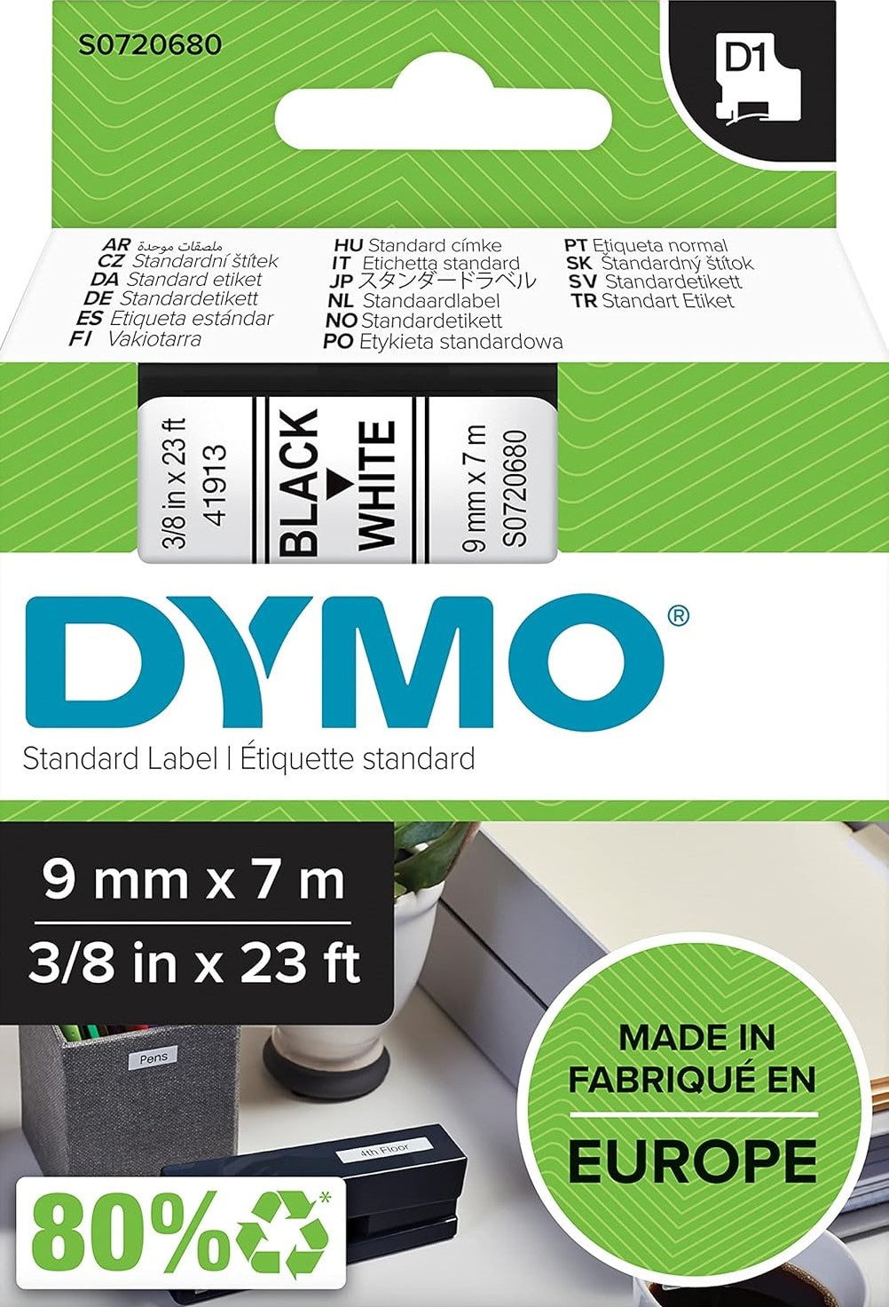 TechWarehouse S0720680 Dymo D1 9mm x 7m Black on White (40913) Dymo