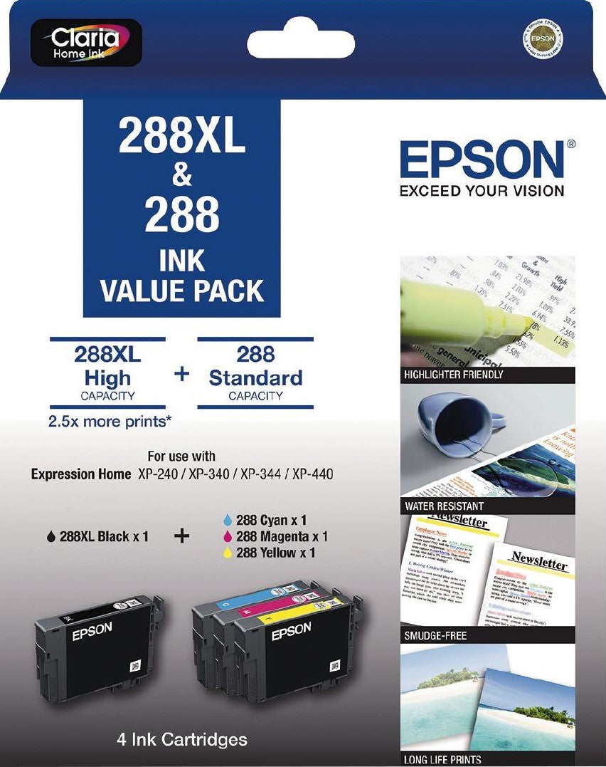 TechWarehouse 288XL Epson Black plus 3 Standard Colours Value Pack Epson