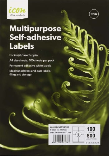 TechWarehouse Icon A4 Laser/Inkjet Labels - 08 Labels per sheet (100 sheets) Icon