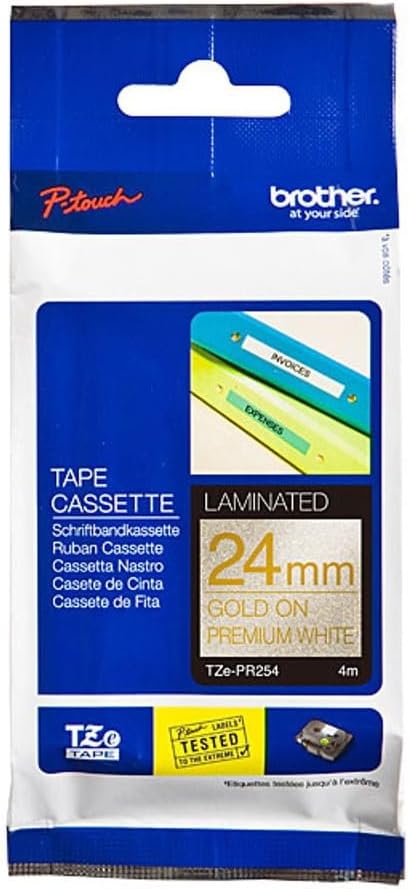 TechWarehouse TZe-PR254 Brother 24mm x 4m Gold on Premium White Adhesive Laminated Tape Brother