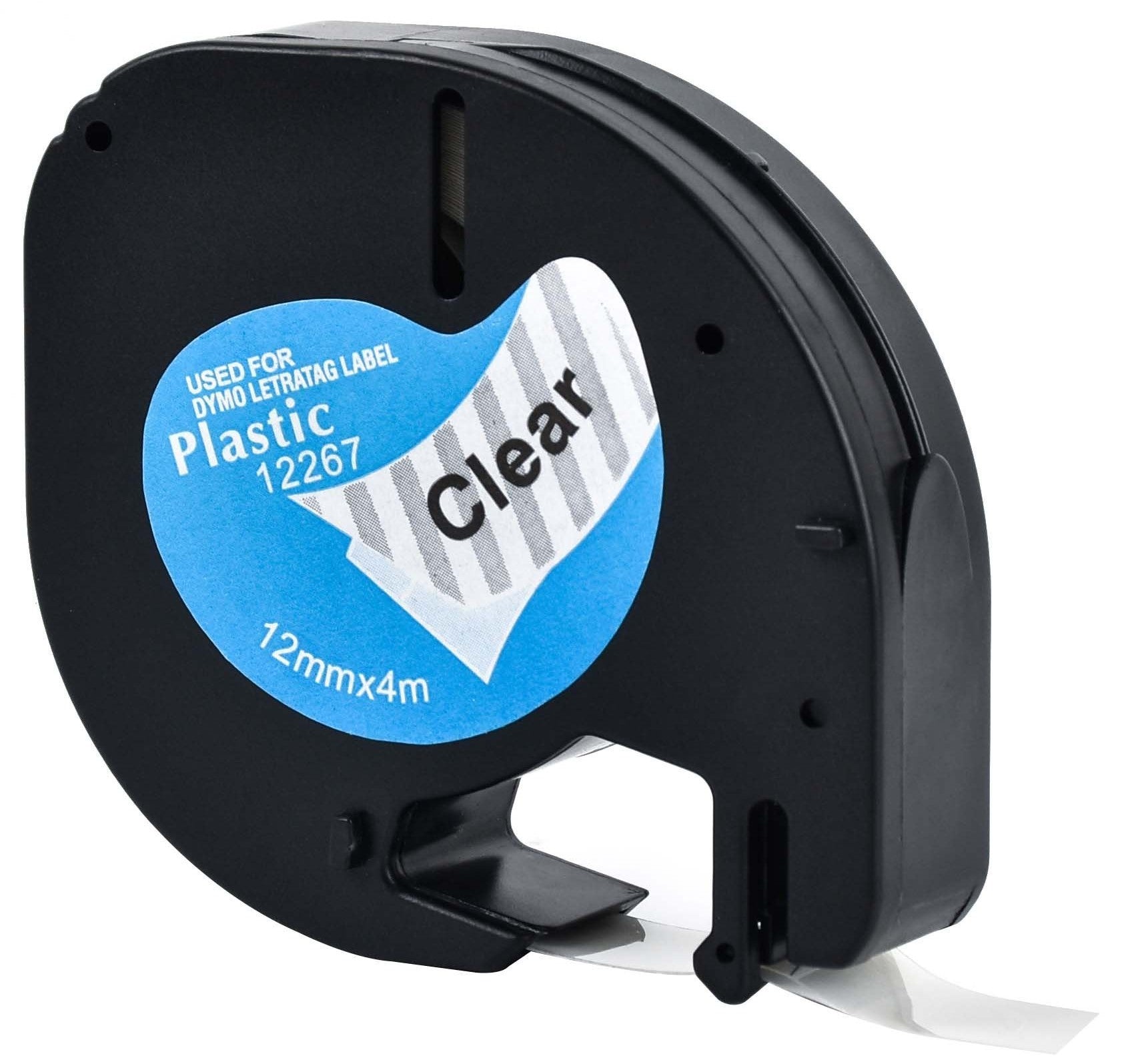 TechWarehouse 12267 Compatible LetraTag 12mm x 4m Plastic Tape Black on Clear for Dymo Compatible for Dymo