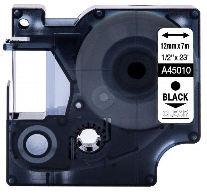 TechWarehouse S0720500 Compatible D1 12mm x 7m Label Tape Black on Clear (A45010) Compatible for Dymo