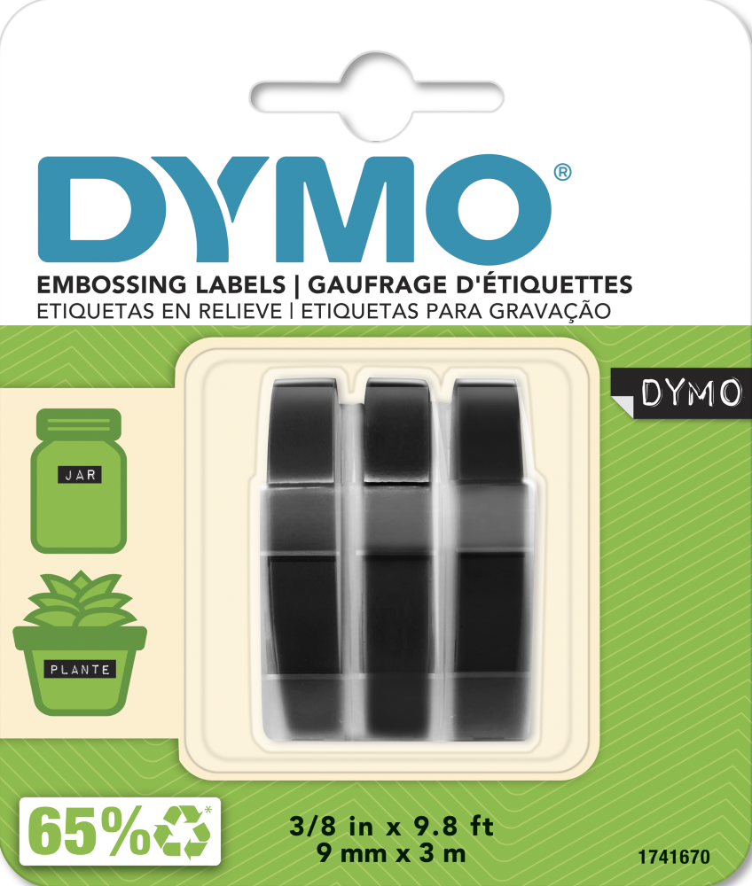 TechWarehouse 1741670 Dymo Black Embossing Tape 3 Pack 9mm x 3m Dymo