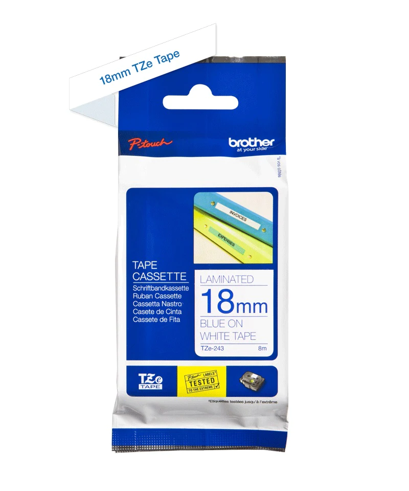 TechWarehouse TZe-242 Brother 18mm x 8m Blue on White Adhesive Laminated Tape Brother
