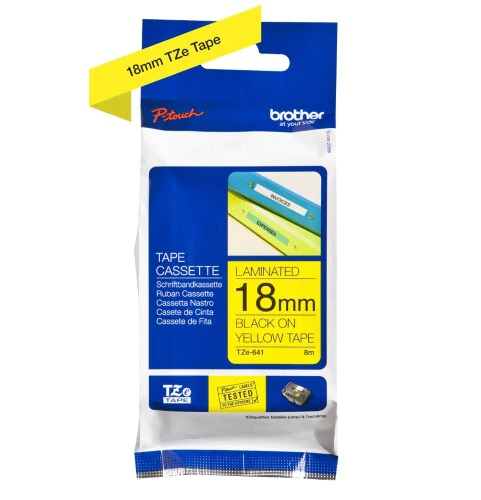 TechWarehouse TZe-641 Brother 18mm x 8m Black on Yellow Adhesive Laminated Tape Brother