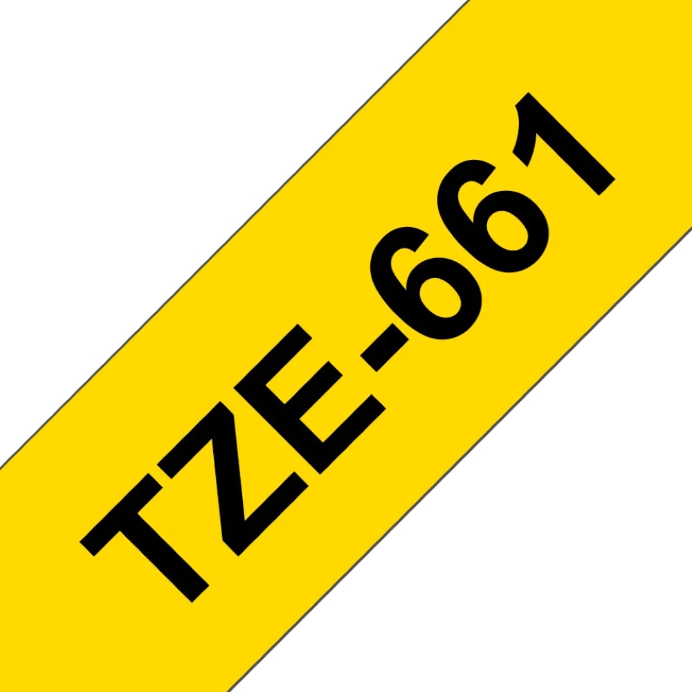 TechWarehouse TZe-661 Brother 36mm x 8m Black on Yellow Adhesive Laminated Tape Brother
