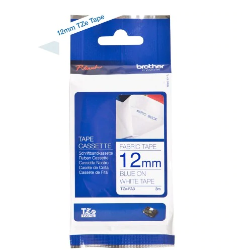 TechWarehouse TZe-FA3 Brother 12mm x 3m Blue on White Fabric Tape Brother