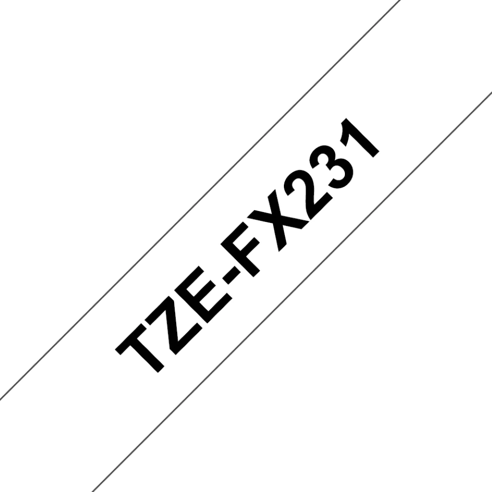 TechWarehouse TZe-FX231 Brother 12mm x 8m Black on White Flexible ID Tape Brother