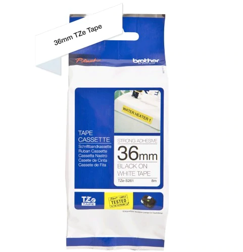 TechWarehouse TZe-S261 Brother 36mm x 8m Black on White Strong Adhesive Laminated Tape Brother