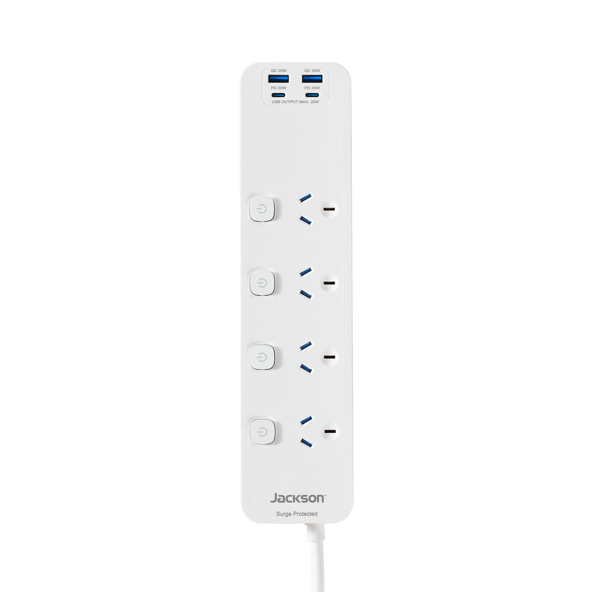 TechWarehouse Jackson 4 Individual Switched Outlets Powerboard, 20W USB-A + USB-C Jackson