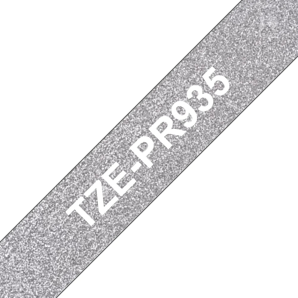 TechWarehouse TZe-PR935 Compatible 12mm x 8m White On Premium Silver Adhesive Laminated Tape for Brother Compatible for Brother