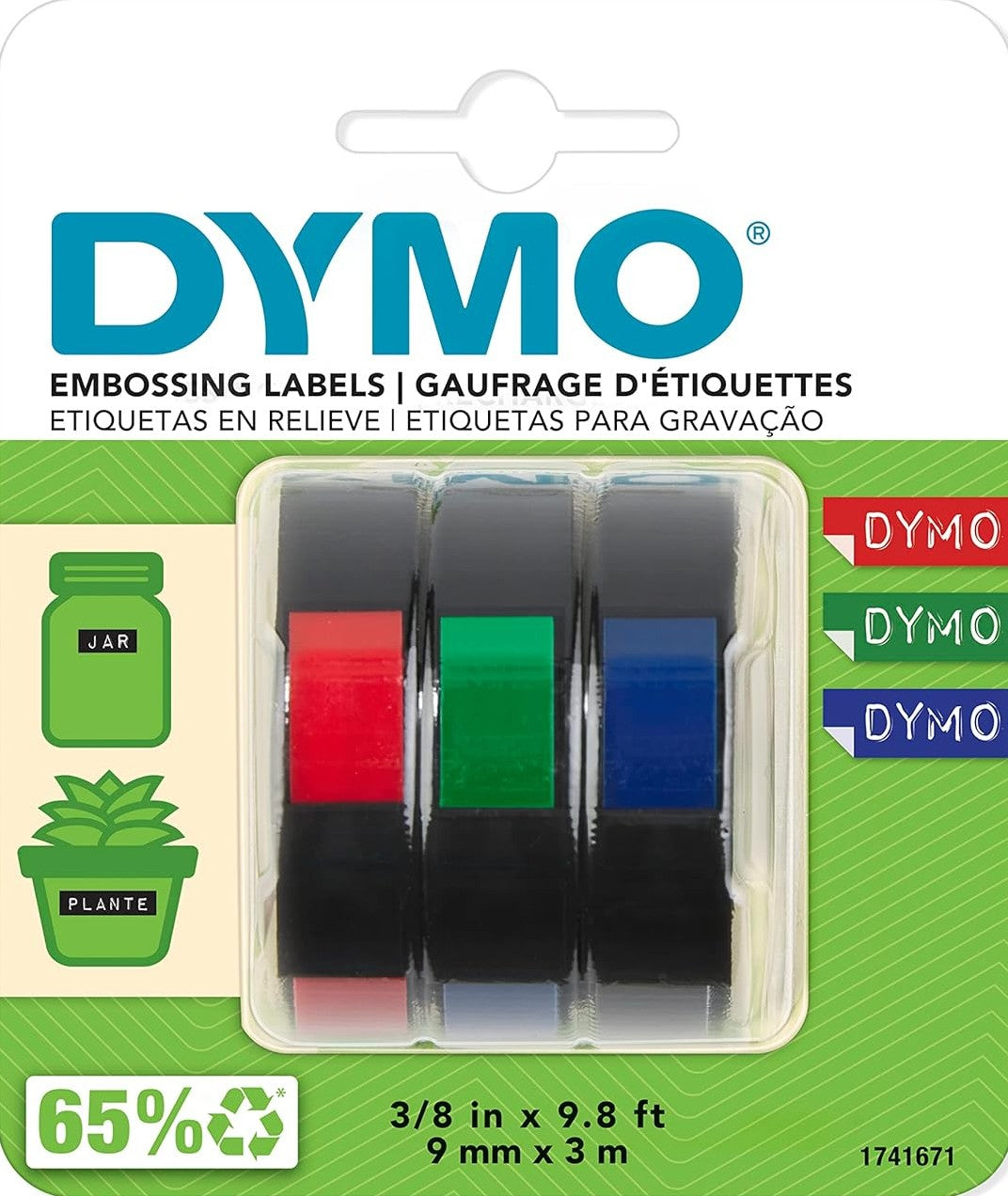TechWarehouse 1741671 Dymo Coloured Embossing Tape 3 Pack 9mm x 3m Dymo