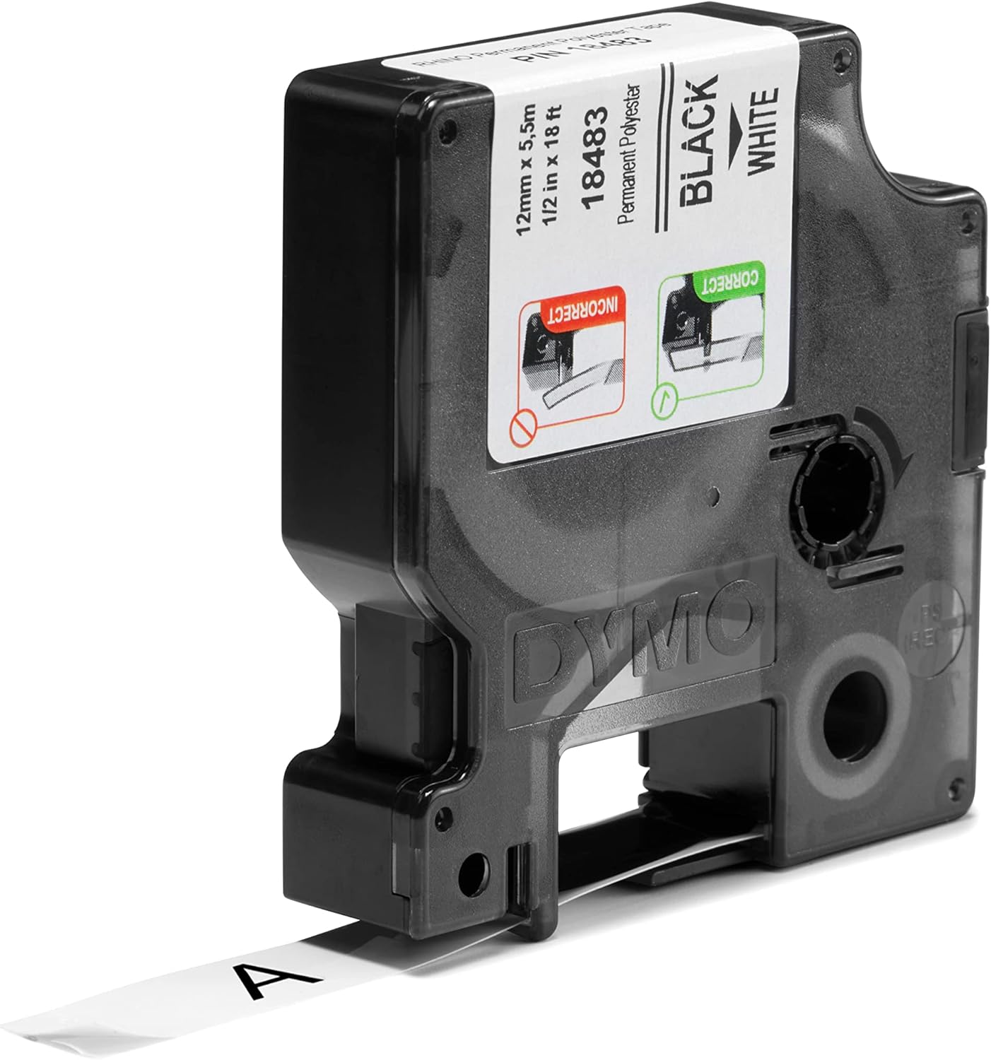 TechWarehouse 18483 Dymo Rhino Perm Polyester 12mm x 5.5m Black on White Adhesive Tape Dymo