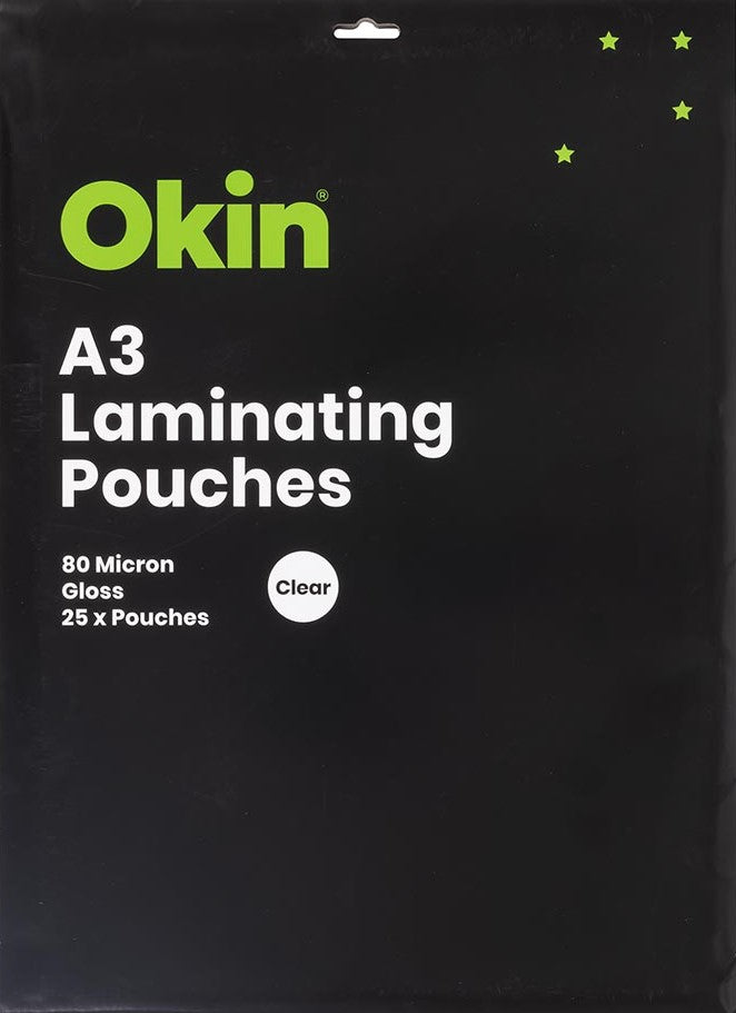 TechWarehouse Okin Laminating Pouches A3 80 Micron Pack - 25 Sheets Okin