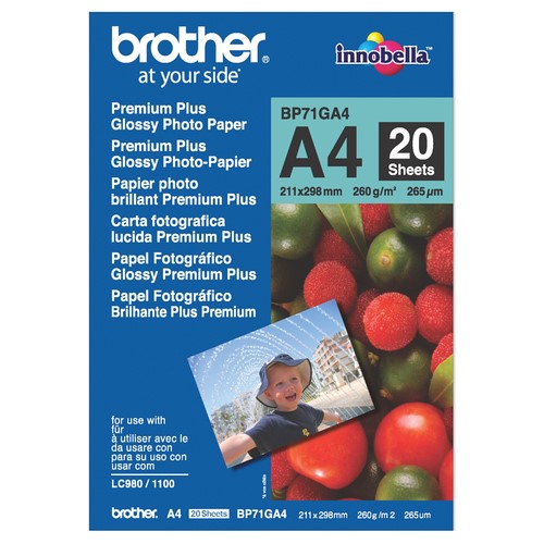TechWarehouse A4 260gsm Brother BP71GA4 Premium Glossy Photo Paper 20 sheets Brother