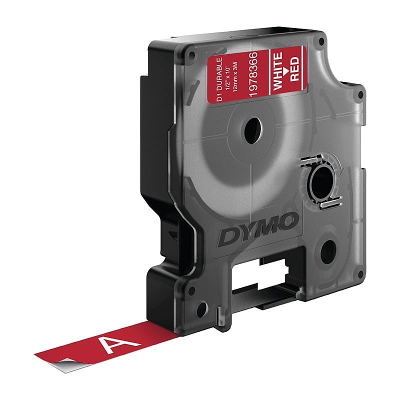 TechWarehouse 1978366 Dymo 12mm x 3m Durable Label Tape White on Red Dymo