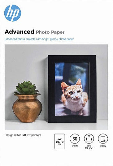 TechWarehouse 10x15cm 250gsm HP Advanced Glossy Paper 50 sheets HP
