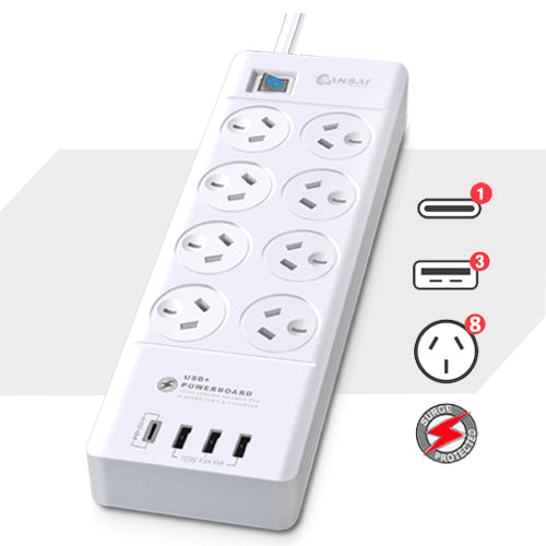 TechWarehouse Sansai 8 Way Surge Powerboard w/4 USB Ports Sansai