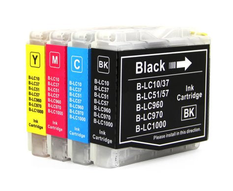 TechWarehouse LC57 / LC37 Compatible Set of 4 (Bk/C/M/Y) Compatible for Brother